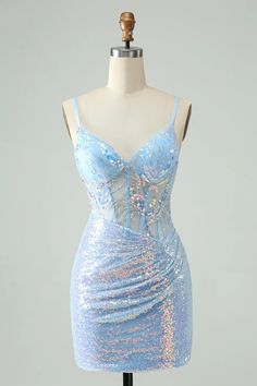 Glitter Light Blue Tight Spaghetti Straps Short Homecoming Dress with – Buyishang Dresses Hoco Dresses Red, Mini Prom Dresses, Dress With Sequins, Grey Bridesmaid Dresses, Mermaid Bridesmaid Dresses, Sequin Prom Dresses, Backless Prom Dresses, Evening Dresses Cocktail, Short Homecoming Dress