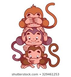 three monkeys sitting on top of each other and covering their eyes with their hands,