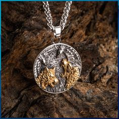 🐣. Offer Xtras! Dual Color Twin Raven and Wolf Necklace for $24.95 #raven #vikingaxe #vikingbeards #odinism #warrior #Loki #Ragnarok #Fenrir #Valhalla #nordic Two Ravens, Raven And Wolf, Mjolnir Pendant, Raven Necklace, Two Wolves, Norse Jewelry, Wolf Necklace, Wolf Jewelry, Viking Ring