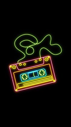 a neon sign with a tape recorder on it