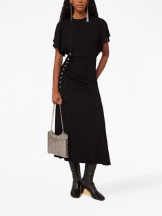 Rabanne Midi Dress - Farfetch Draped Midi Dress, Black Fr, Beige T Shirts, Drape Maxi Dress, Draped Midi Dresses, Black Drapes, Purple Midi Dress, Fitted Midi Dress, Grey Tie Dye