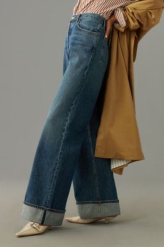 100% organic cotton Five-pocket styling Button front Machine wash Imported | Dame High-Rise Wide-Leg Jeans by AGOLDE in Blue, Women's, Size: 27, Cotton at Anthropologie Extra Wide Leg Jeans Outfit, Crop Wide Leg Jeans Outfit, Dark Wide Leg Jeans Outfit, Wide Leg Jeans Outfit, Latest Jeans, High Rise Wide Leg Jeans, Cropped Wide Leg Jeans, Cuffed Jeans, Acid Wash Jeans