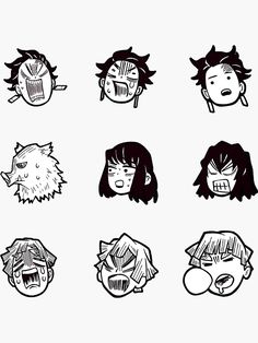 six different anime avatars drawn in black and white on a white background, each with an individual's face