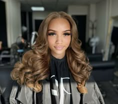 Honey Brown Middle Part Sew In, Honey Brown Weave Black Women, Blonde And Brown Hair Color Samaria, Ombre Sew In Weave Brown Black Women, Honey Brown Body Wave Wig, Hair Color For Brown Skin, Highlights Curly Hair, Honey Brown Hair, Flat Iron Hair Styles