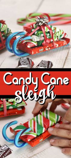 candy cane sleighs on a table with the words candy cane sleigh