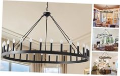 30 Days Return Policy Fast Delivery Trusted seller Large Farmhouse Wagon Wheel Chandelier 53",30-Light Black Round Rustic Ceiling Pendant Lighting Fixture,Industrial Chandeliers for high Ceilings Outdoor Porch Living Dining Room Kitchen Foyer Product Description ?【WAGON WHEEL CHANDELIER】: 53” 30-light farmhouse chandelier features a innovative wagon wheel design. This extra large chandelier is constructed using durable, high quality metal materials. No matter w you place it, you will enjoy the fixture's soft illumination and beautiful look. ?【Extra Large Chandelier】:The diameter of the wheels is 53 inches. Adjustable chain total length is 71 inches, total 3 chains, length is: 12 inches / 20 inches / 39 inches. It can be adjusted according to your needs and save the trouble of cutting the c Chandeliers For High Ceilings, Large Farmhouse, Porch Living, Rustic Ceiling, Large Chandelier, Wheel Chandelier, Wheel Design, Industrial Chandelier, Wagon Wheel Chandelier