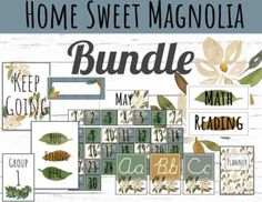 the home sweet magnolia bundle is shown with text and images for each month's calendar