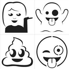 four cartoon faces with different expressions