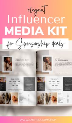 Looking to create your media kit for brand, and you a stunning media kit aesthetics to wow your brands and snag sponsorship deals. Then this beautiful one page Press media kit for beginners is perfect for you. So you can create a media kit for influencers using this Media kit Canva Template and snag those brand deals in no time. Media kit for Influencers | Media kit layout examples Media Kit Examples, Blog Media Kit, Media Kit Design, Blogger Media Kit, Influencer Media Kit, Brand Deals