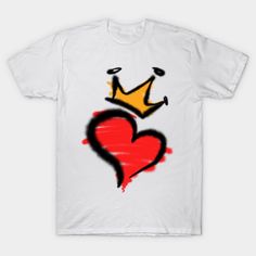 Get ready to wear your rebellious heart on your sleeve with this captivating graffiti-style t-shirt design. Featuring a stylized heart wearing a crown, meticulously sprayed with vibrant and splattered spray paint, this shirt encapsulates the essence of urban art and expression. The heart symbolizes passion, while the crown represents self-worth and empowerment. The spray paint effect adds a raw and edgy touch, showcasing the fusion of art and rebellion. With its bold and dynamic design, this t-s Streetwear Paint Splatter Graphic Tee, Graphic Tee With Paint Splatter For Streetwear, Heart-shaped Graphic Print T-shirt For Streetwear, Wearing A Crown, Graffiti Heart, Love Graffiti, Paint Splatters, Paint Effects, Graffiti Styles