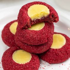 red velvet cookies are stacked on top of each other