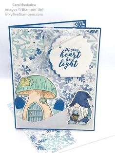 Stampin' Up! Kindest Gnomes Christmas Card-Inky Bee Stampers Stampin Up Kindest Gnomes, Snow Hill, Gnomes Christmas, Holiday Stamping, Stampin Up Christmas Cards, Gnome House, Wink Of Stella, Stampin Up Christmas