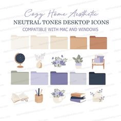 an assortment of neutral tones desktop icons with mac and windows