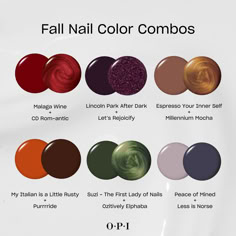 Fall in loveeee with these perfect cool-weather combos. 💅🍂  *SAVE* for your next mani and comment your fave below! 👇 (We’re feelin’ Wicked-ly green 🧙💚)  @wickedmovie only in theaters November 22.  #OPI #WickedMovie #OPIxWicked Fall Color Combos, Nail Polish Combinations, Jewel Tone Color Palette, Nail Polish Art Designs, Tone Color Palette, Nail Color Combos, Sassy Nails