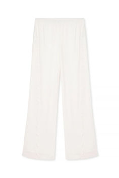 Frill Details Pants Wide Leg Ruffled Pants For Loungewear, Wide Leg Ruffle Pants For Loungewear, White Wide-leg Pants With Ruffles, White Wide Leg Pants With Ruffles, Relaxed Fit Ruffled Bottoms For Daywear, Relaxed Fit Bottoms With Ruffles For Daywear, Chic White Ruffled Pants, Pants White, No Frills