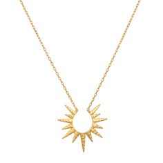 Like a compass in the sky, we turn to the stars' incandescent glow to guide us home. A brilliant 18kt gold plate necklace shines with an open-work starburst, creating an eye-catching necklace that symbolizes dreams and inspiration. Star - guidance, inspiration, dreams Pendant size - 25 x 26mm Necklace length - 16" + 3" Gold Plate Necklace, Satya Jewelry, Sun And Moon Necklace, Spiritual Necklace, Starburst Necklace, Mandala Necklace, Amethyst Birthstone, Gold Starburst, A Compass