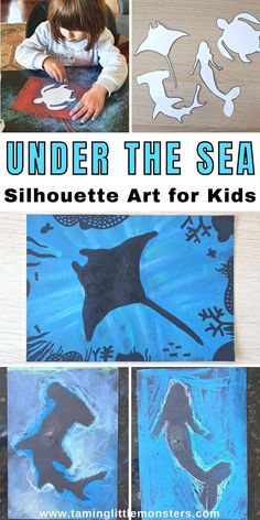 children's art project for under the sea with silhouettes and snowflakes