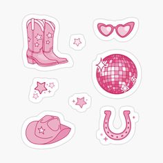 pink stickers with cowboy boots and accessories