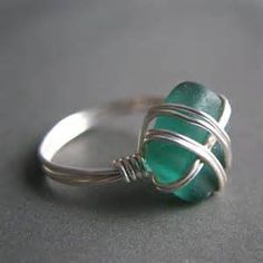 Seaglass ring wire wrapped teal genuine sea by ZamzamCreations Sea Glass Ring, Mermaid Tears, Glass Ring, Diy Rings