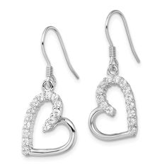 Sterling Silver Cubic Zirconia Heart Side Dangle Earrings Cubic Zirconia Open Heart Earrings, Elegant Open Heart Cubic Zirconia Earrings, Cubic Zirconia Heart Pendant Earrings, Heart Pendant Cubic Zirconia Earrings, Elegant Heart Pendant Earrings In Cubic Zirconia, Cubic Zirconia Heart Charm Dangle Earrings, Open Heart Cubic Zirconia Earrings, Elegant Sparkling Heart Earrings In Cubic Zirconia, Elegant Sparkling Cubic Zirconia Heart Earrings