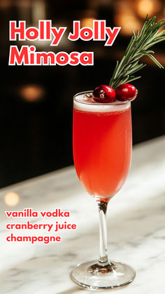 Holly Jolly Mimosa Recipe Mistletoe Mimosa Recipe, Christmas Champagne Bar, Christmas Cocktails Vodka, Christmas Vodka, Cranberry Juice And Vodka, Easy Holiday Cocktails, Christmas Drinks Alcohol Recipes, Champagne Drinks, Cranberry Vodka