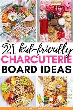 two pictures with the words 21 kid - friendly charcutere board ideas