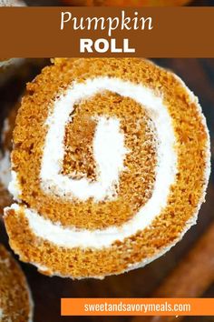 a slice of the best pumpkin roll Pumpkin Roll Cake, Pistachio Dessert, Pumpkin Rolls Recipe, Slow Cooker Turkey Breast, Pumpkin Cheesecake Bars, Savory Meals, Slow Cooker Turkey, Pumpkin Roll, Delicious Cream