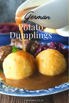 German Potato Dumplings Cabbage Goulash, Blueberry Blintzes, Potato Dumplings Recipe, German Potato Dumplings, German Meals, Potato Dumpling Recipe, German Dumplings, Ella Vegan, Easy German Recipes