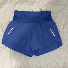 Brand New Never Worn, High Waisted Athletic Shorts With Lining Blue Activewear With Pockets And Short Legs, Blue Summer Activewear With Pockets, Blue High-waisted Athletic Shorts With Pockets, Blue Athleisure Shorts With Pockets, Blue High-waisted Activewear Shorts With Elastic Waistband, Blue High-waisted Shorts For Gym, Blue High-waisted Shorts Activewear For Spring, High-waisted Blue Shorts For Gym, Blue High-waisted Shorts For Spring