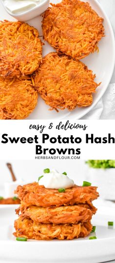 sweet potato hash browns on a white plate