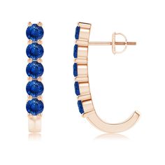 Round Blue Sapphire J-Hoop Earrings Sapphire Earrings, Round Earrings, Blue Sapphire, Sapphire, Hoop Earrings, Rose Gold, Gold, Blue