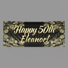 a happy 60th birthday banner with gold confetti and sparkles on black background