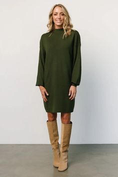 Get a sophisticated look with our Jennings Sweater Short Dress! It features a mock neck and chic silhouette. Available in S-3XL. Green Velvet Dress, Winter Styles, Mock Neckline, Effortless Chic, Cup Size, Seasonal Fashion, Sweater And Shorts, Velvet Dress, Winter Collection