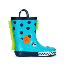 This Piranha Boys waterproof patterned loop boot will help you stay dry in the puddles and muck with our 100% rubber rain boots. Loops up top help anyone pull them on and the colorful patterns keep kids excited to suit up and play. These boots have a deep tread to keep slips to a minimum and a tall cuff to keep water out. Runs true to size. Run. Jump. Play. Repeat! Size: 3 Big Kid.  Color: Blue.  Gender: male. Non-slip Rain Boots, Slip-resistant Round Toe Rain Boots For Rainy Weather, Casual Non-slip Rain Boots, Slip-resistant Boots For Rainy Weather With Round Toe, Insulated Round Toe Boots For Rain, Insulated Round Toe Boots For Rainy Season, Non-slip Rain Boots For Rainy Season, Round Toe Boots For Rainy Outdoor Activities, Blue Round Toe Rain Boots