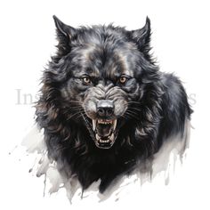 a painting of a wolf with its mouth open