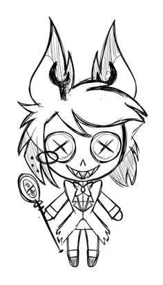 a drawing of a girl with horns on her head and an eye patch in her hair