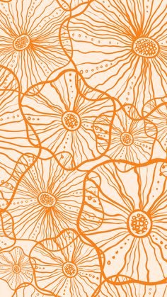 an orange and white flower pattern on a beige background