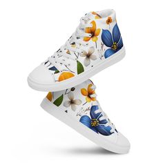 Beautiful Hawaiian wild flower print, perfect for adding a touch of tropical vibes to your outfit. The classic comfortable, stylish high top canvas shoes will be a great addition to your wardrobe. * 100% polyester canvas upper side * Ethylene-vinyl acetate (EVA) rubber outsole * Breathable lining, soft insole * Faux leather toe cap * Padded collar, lace-up front * Blank product sourced from China Important: This product is available in the following countries: United States, Canada, Australia, United Kingdom, New Zealand, Japan, Austria, Andorra, Belgium, Bulgaria, Croatia, Czech Republic, Denmark, Estonia, Finland, France, Germany, Greece, Holy See (Vatican city), Hungary, Iceland, Ireland, Italy, Latvia, Lithuania, Liechtenstein, Luxemburg, Malta, Monaco, Netherlands, Norway, Poland, Por Hawaiian Floral Print, Canvas Shoe, Garden Gift, Tropical Vibes, Wild Flower, Tropical Garden, Canvas Shoes, Flower Print, Womens Shoes Sneakers