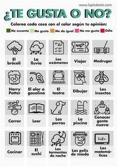 an image of spanish words and their meanings in the form of letters with pictures on them