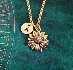 Sunflower Necklace SMALL Sunflower Jewelry Personalized Flower Girl Necklace, Small Sunflower, Bride Necklace, Dainty Diamond Necklace, Sunflower Jewelry, Sunflower Pendant, Sunflower Necklace, Necklace Flower, Charm Necklaces