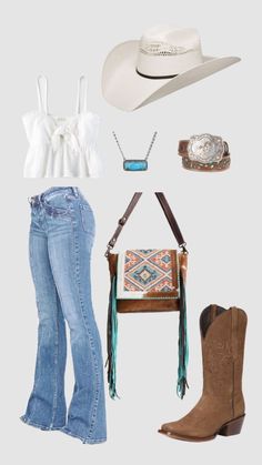 Western Summer Dresses For Women, Bootcut Jeans Western Outfit, Country Outfit Ideas For Women, Morgan Wallen Concert Outfit Jeans, Countrycore Aesthetic Outfit, Western Outfits For Wedding Guest, Authentic Cowgirl Outfit, Shein Country Outfits, Latina Cowgirl Outfits Aesthetic