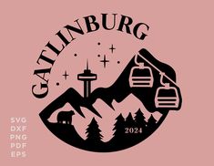 a pink background with the words gatlinburg in black and white on it