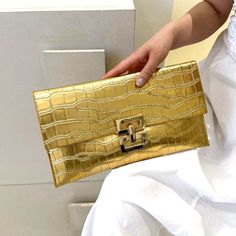 New Gold Clutch With Lining Inside Has A Snap Closure Envelope Purse, Envelope Clutch Bag, Alligator Print, Gold Clutch, Printed Clutch, Chic Type, Envelope Clutch, Printed Envelopes, Bags Designer Fashion