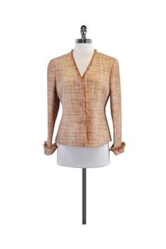 Current Boutique-Lafayette 148 - Pink & Gold Tweed Jacket Sz 4 Fitted Long Sleeve Tweed Blazer, Fitted Tweed Long Sleeve Outerwear, Fitted Tweed Blazer With Long Sleeves, Fitted Tweed Outerwear For Spring, Spring Tweed Notch Lapel Outerwear, Spring Tweed Outerwear With Notch Lapel, Spring Tweed Jacket With Notch Lapel, Spring Notch Lapel Tweed Jacket, Buy Shoes Online