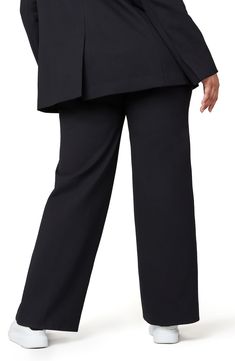 Pull-on ponte-knit pants keep you endlessly comfortable with stretchy fabric and a wide-leg silhouette. 30" regular inseam; 24" leg opening; 11" front rise; 14" back rise (size Medium) Pull-on style 68% rayon, 28% nylon, 4% elastane Machine wash, line dry Imported Black 4-way Stretch Wide Leg Pants For Work, Tailored Black Wide Leg Pants In Elastane, Tailored Black Wide Leg Elastane Pants, Black 4-way Stretch Bottoms For Workwear, Full Length 4-way Stretch Wide Leg Work Pants, Full Length 4-way Stretch Wide Leg Pants For Work, Black 4-way Stretch Pants For Office, Black 4-way Stretch Pants For Fall, Minimal Stretch Wide Leg Pants For Fall