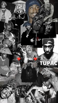 some black and white pictures with the words tupac on them