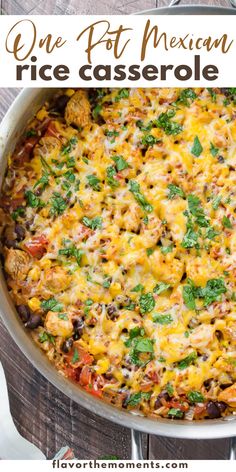 one pot mexican rice casserole with black beans, corn and cilantro