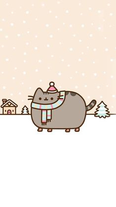 a cat is standing in the snow with a scarf around its neck and wearing a hat