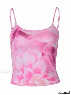 Olivia Mark - Stylish and Sensual Crop Top with Navel-Revealing Design Pink Lace Cami, Neck Flower, Pleated Skirt Short, Lace Cami Top, Clothing Summer, Pink M, Long Maxi Skirts, Lace Cami, Strap Top