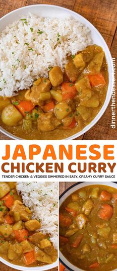 japanese chicken curry in a bowl with rice and carrots